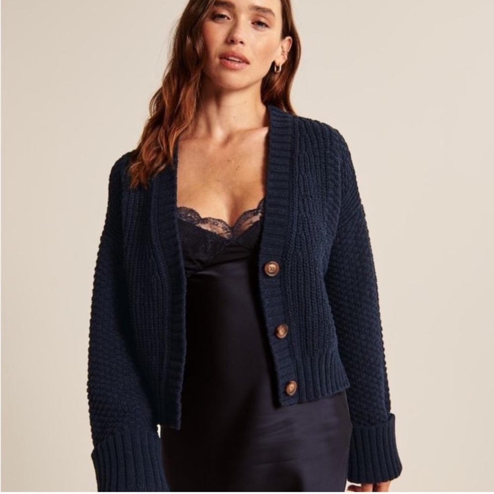 Abercrombie & Fitch Chunky Knit Cardigan Navy